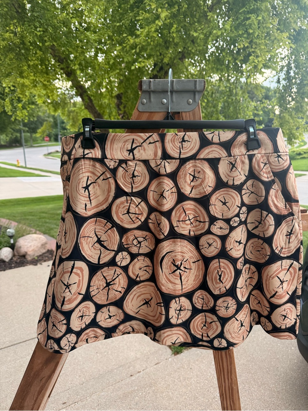 Circle Skirt with Black & Tan Wood-Ring Print
